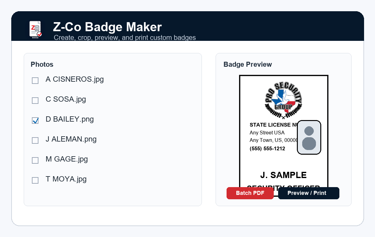 Z-Co Badge Maker application preview